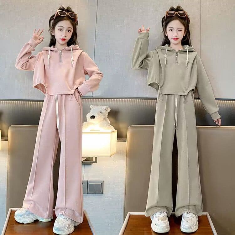 Older Girls Sportswear Spring/Autumn New Middle & Older Children Fashion Wide-Leg Pants Two-Piece Kids Hoodie