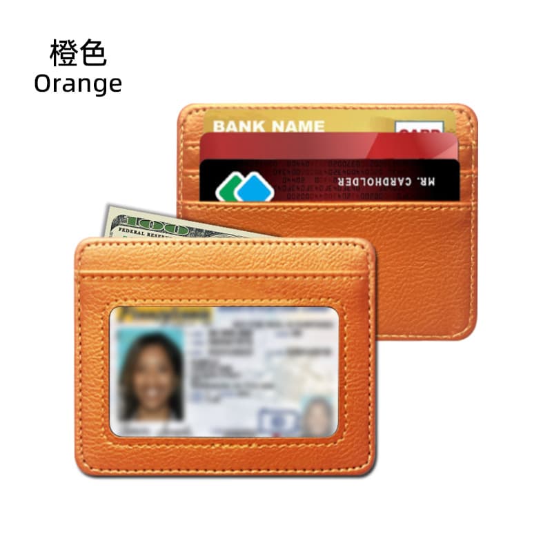 Cross-border stock, lychee pattern PU leather card holder with transparent window, five card slots, large capacity, women's ins-style premium feel