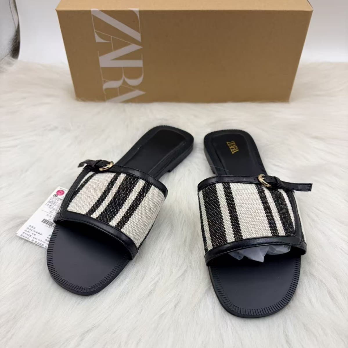 ZA2026 Summer New Flat Sandals with Metal Buckle, Round Toe Flat Slippers, Open Toe Flat Heel Sandals