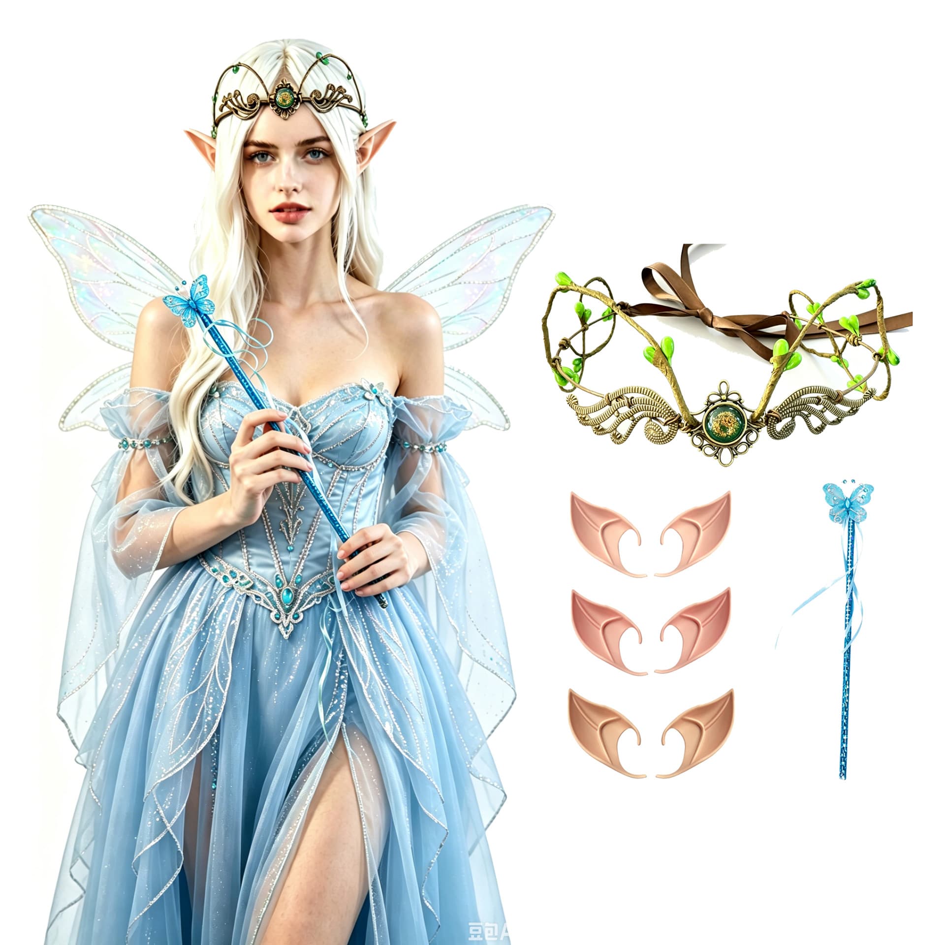 Halloween Elf Ears Christmas Angel Fake Ears Cosplay Prop Vampire Teeth False Teeth Fairy Wand