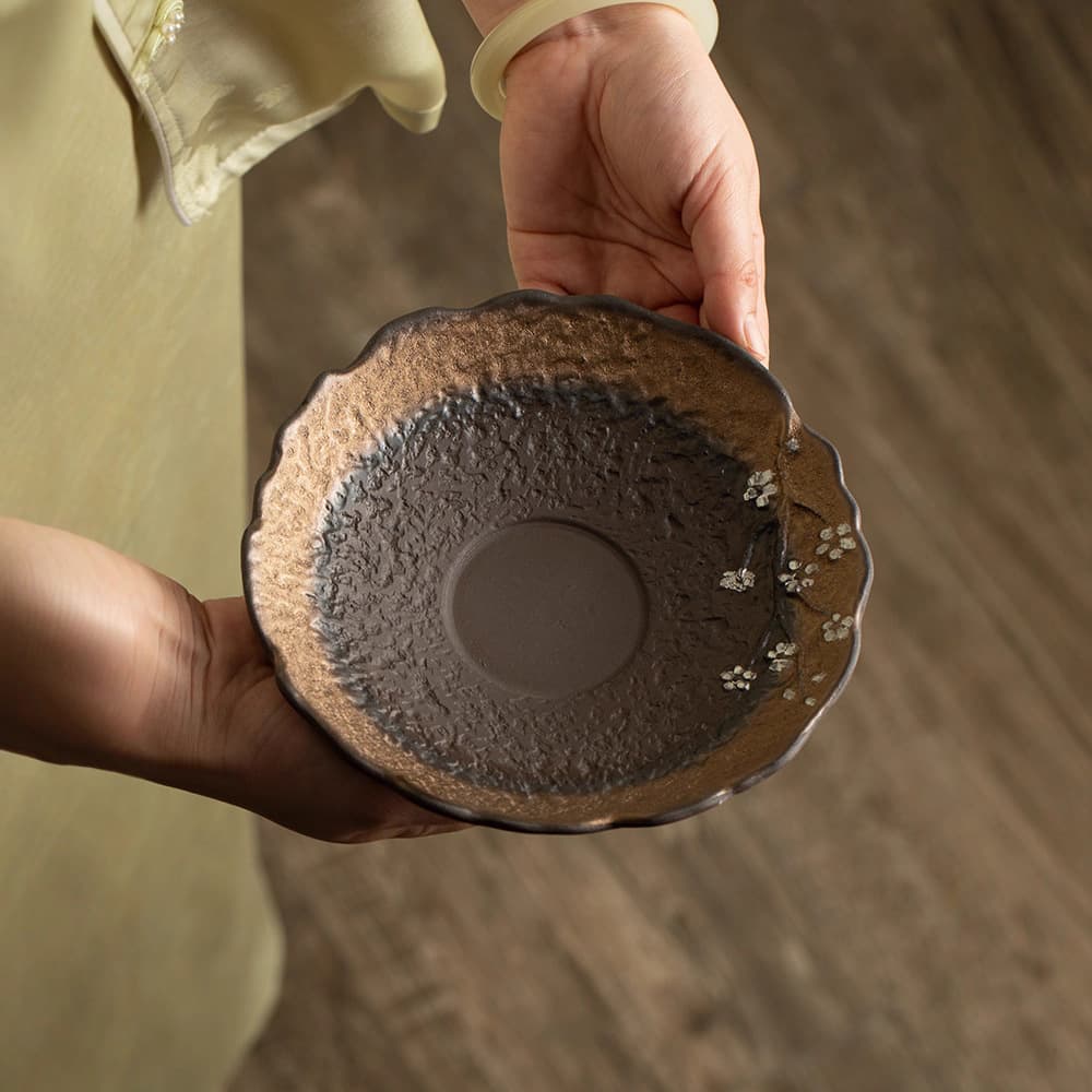 Unglazed Coarse Pottery Dry Brewing Tea Tray Tea Table Water Storage Chinese Retro Home Use Base Pot Nurturing Tray Pot Saver Fruit Plate