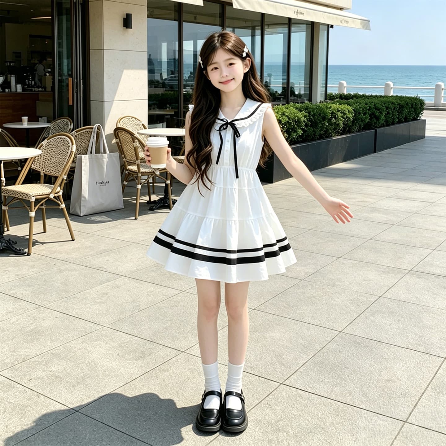 Girls' Dress Summer 2026 New Style Children's School Uniform Dress Middle and Older Kids Navy Collar Princess Dress Teenagers