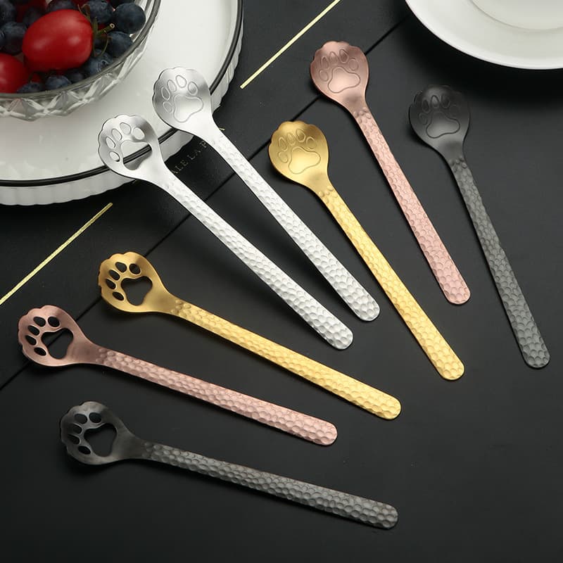 304 stainless steel soup spoon, small colander, hammer pattern spoon, cat claw spoon, hollow spoon, coffee dessert spoon, home use
