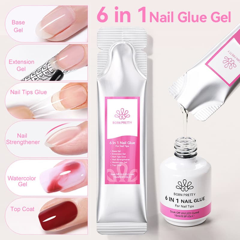 BORN PRETTY manicure 6-in-1 functional gel nail polish, gel base, sealant layer, nail patch bag, portable refill liquid