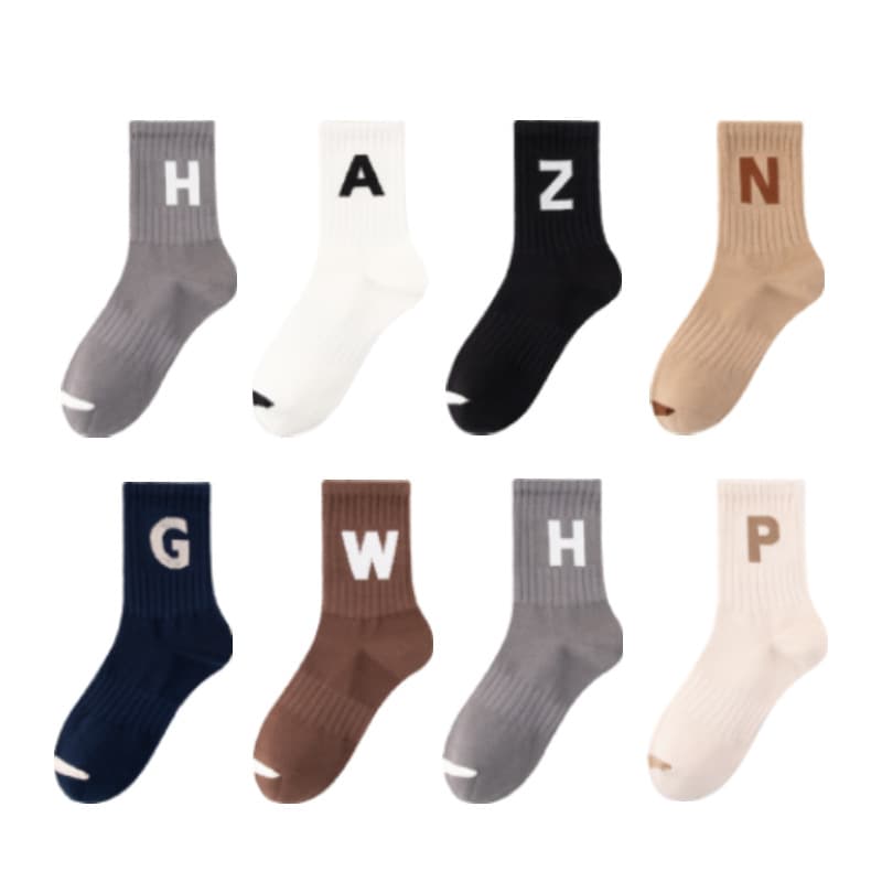 Custom mid-calf socks for men, autumn/winter, minimalist letter print, Xinjiang cotton, couples, sports, sweat-absorbent, anti-odor, long socks.