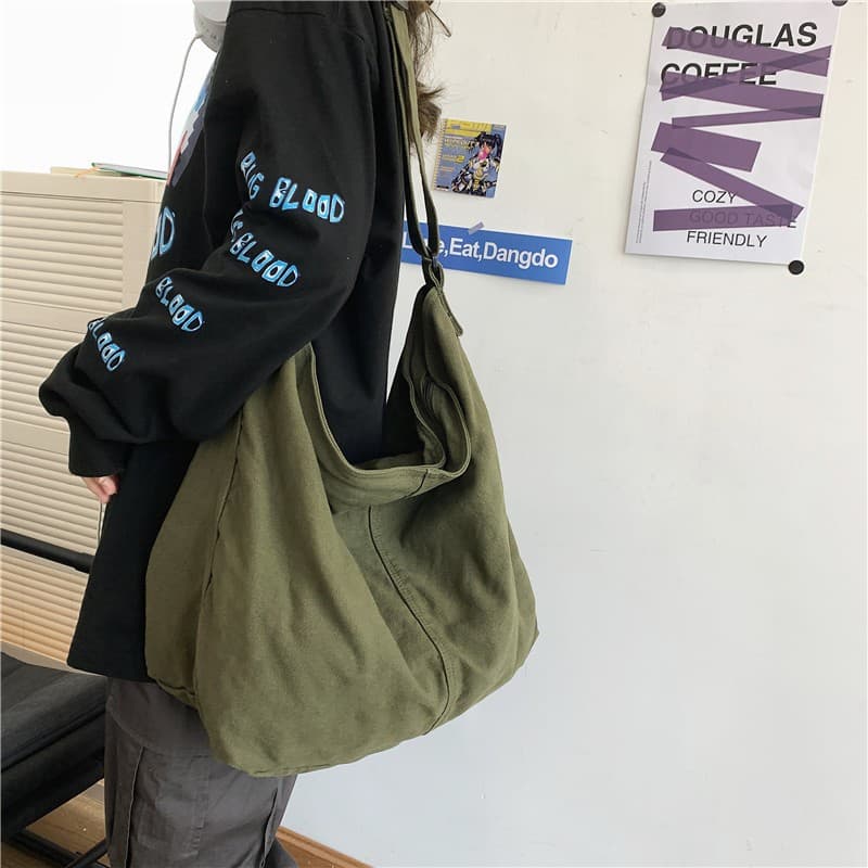 Lazy Style Washed Canvas Bag Women's Large Capacity Crossbody Bag Literary Youth Shoulder Bag Japanese and Korean Simple Tote Bag