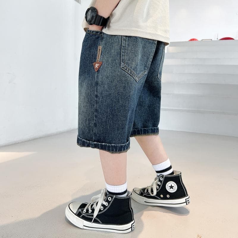 Children's denim shorts boys summer pants casual mid-pants jeans 2025 new style children's boys' quarter pants