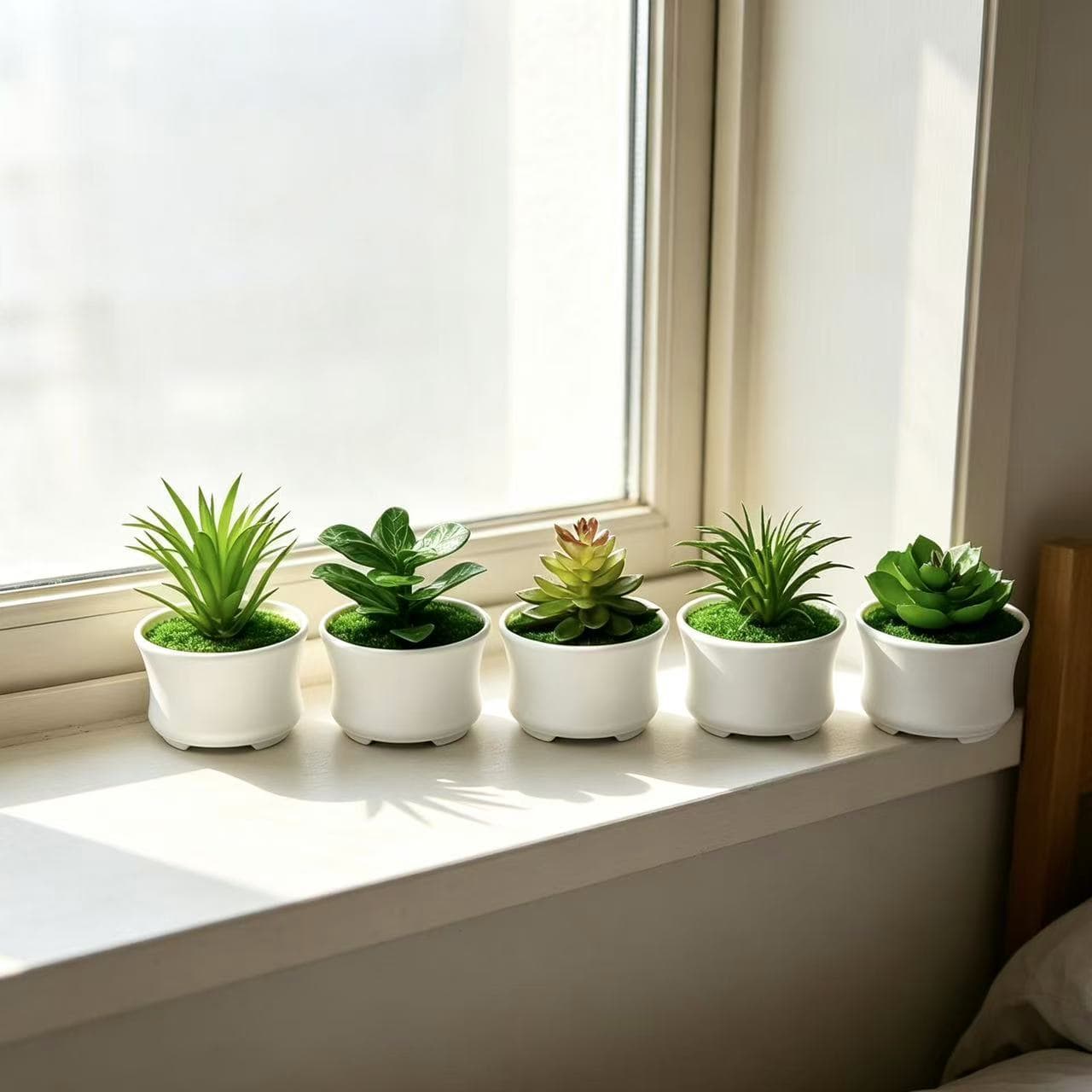 Simple Three-Legged Pot Green Succulent Small Potted Plant, Opening Gift, Desk Bookshelf Artificial Plant Bonsai, Fake Greenery