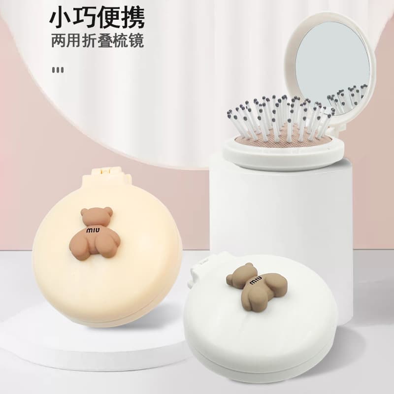 Cartoon Folding Small Comb for Girls, Portable Air Cushion Comb, Airbag Massage Comb with Mirror, Mother's Day Gift