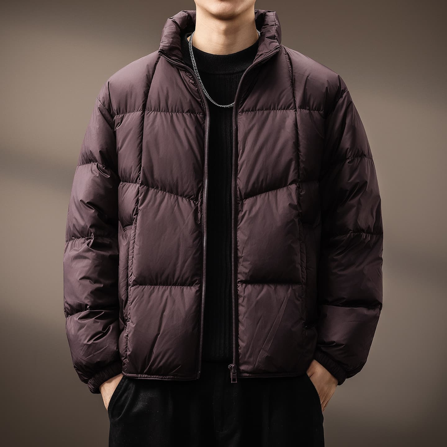 High-end fluffy 90 white duck down stand-up collar down jacket for men 2025 winter new style windproof and cold simple warm jacket