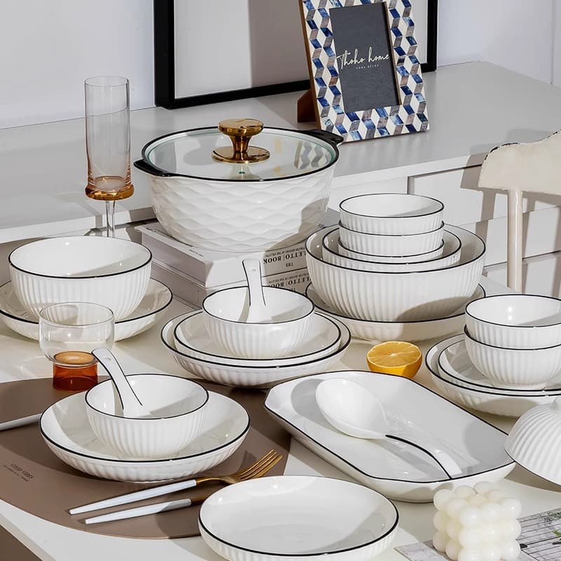 Bowl and Dish Set Household Japanese Simple Modern Tableware Ceramic Bowl and Plate Internet-famous Single Bowl and Chopstick Set 2023 New Design