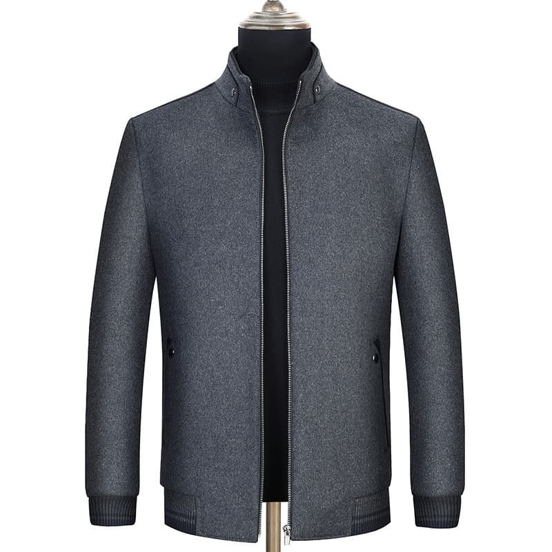 Autumn/Winter Middle-Aged and Elderly Business Casual Wool Jacket Short Stand Collar Woolen Coat for Dad