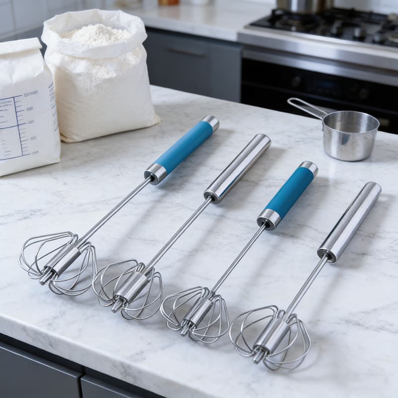 Stainless Steel Semi-Automatic Egg Beater, Household Manual Press-Type Rotating Egg Mixer, Egg Cream Mixing Stick