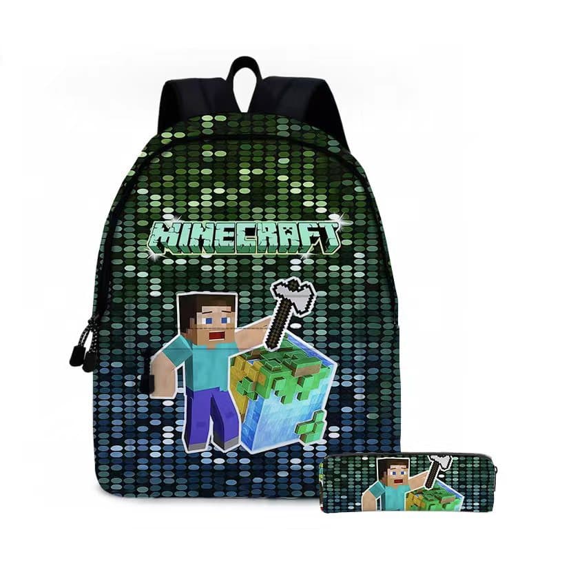 3D Cross-Border Minecraft Primary and Secondary School Schoolbags Game Peripheral Backpack Pen Case Two-piece Set