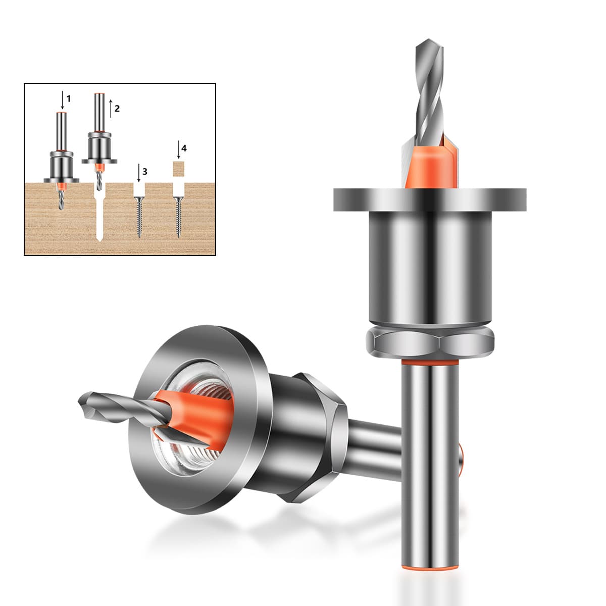 Countersink Drill Bit with Stopper, Carbide Tip Tapered Hole Drill for Woodworking, Step Drill Bit for Screw Installation, Wood Hole Drilling