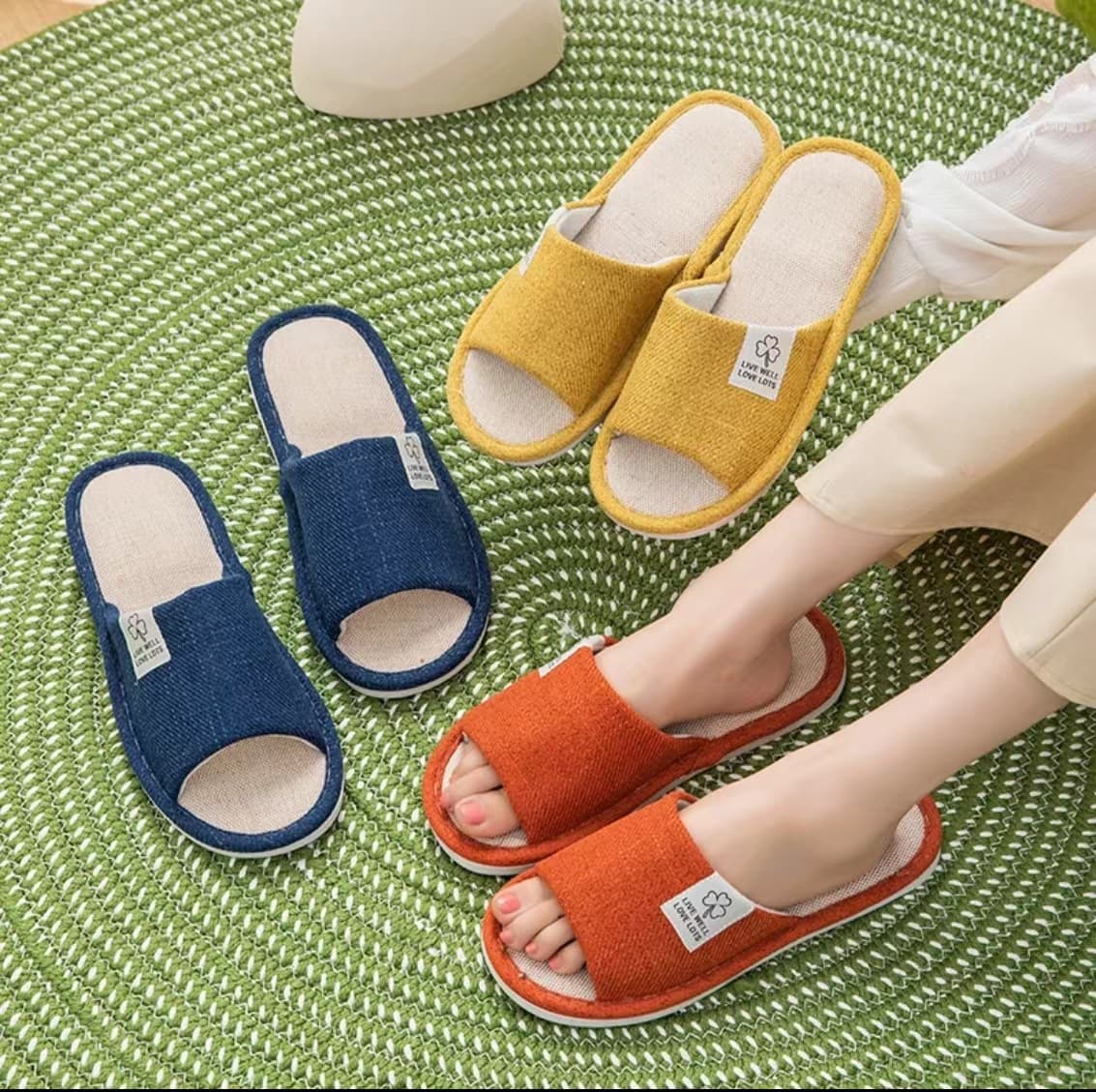 Cotton-Linen Slippers Home Soft-Soled Quiet Breathable Fabric Slippers All-Season Guest Anti-Slip Indoor Linen Slippers