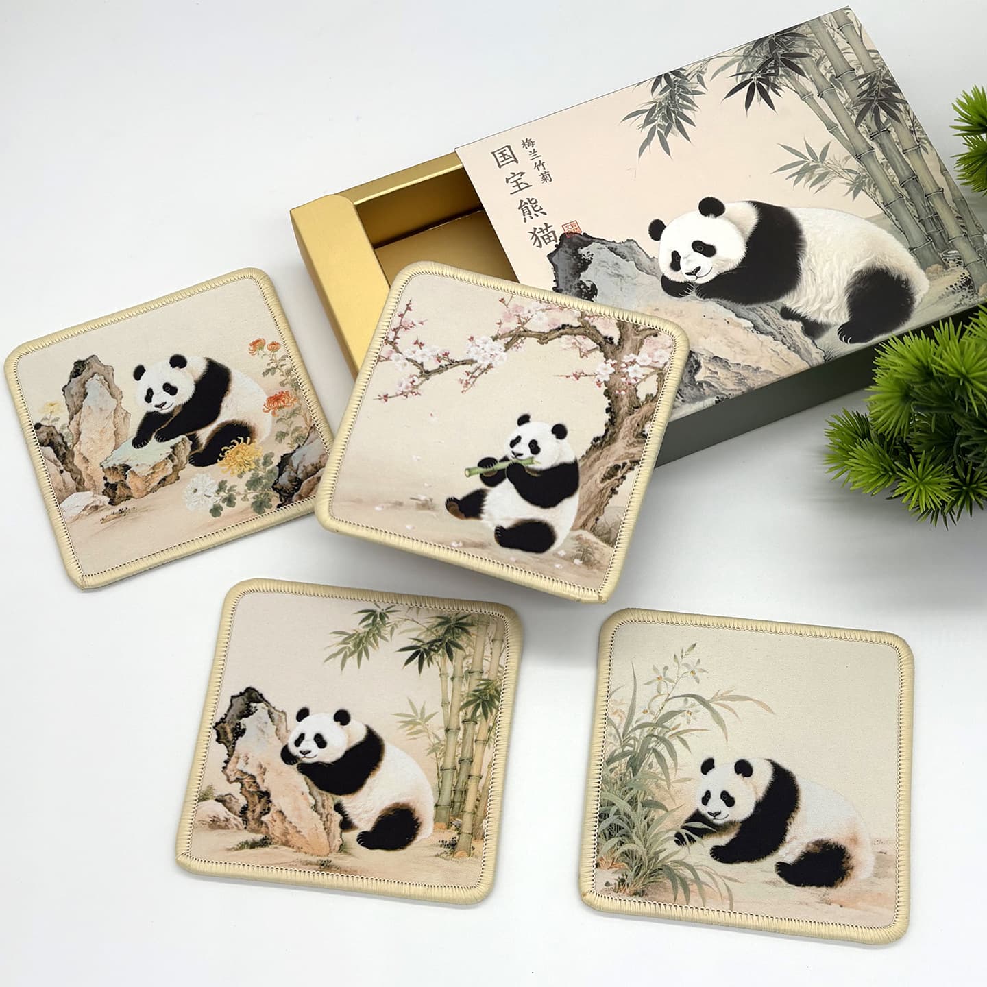 Panda Cultural and Creative Silk Coasters Chinese Style Special Gifts for Old Foreigners Beijing and Chengdu Souvenirs