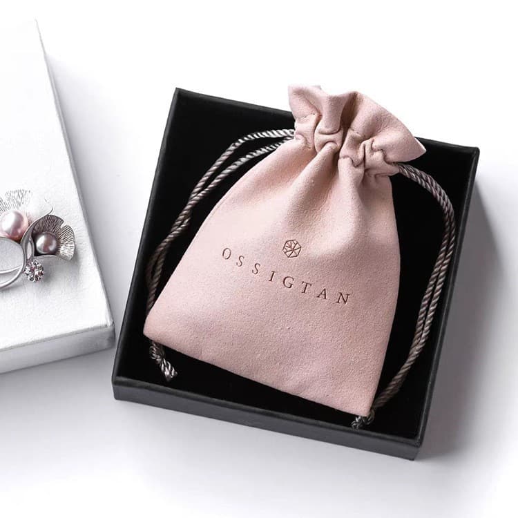 Factory custom ultra-suede jewelry, ring, lipstick, and cosmetic storage packaging bags, logo printing with free samples