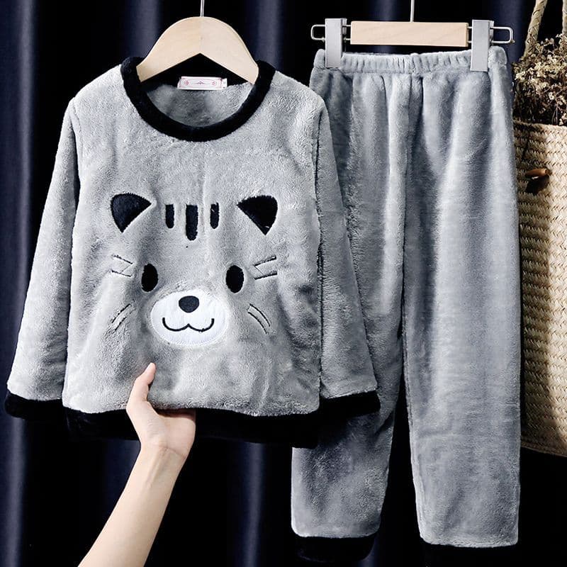 New Kids Flannel Pajamas Boys Autumn Winter Coral Fleece Girls Toddler Warm Homewear Set