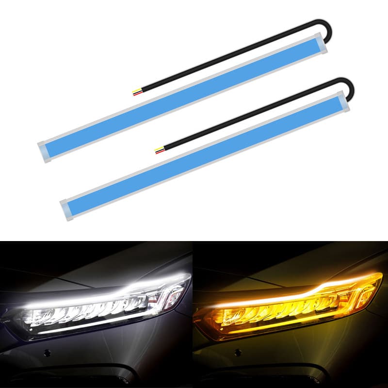 Cross-Border Hot-Selling Car Ultra-Thin Light Guide Strip LED Dual-Color White-Yellow Turn Signal Headlight 60cm Decorative Scanning Daytime Running Light