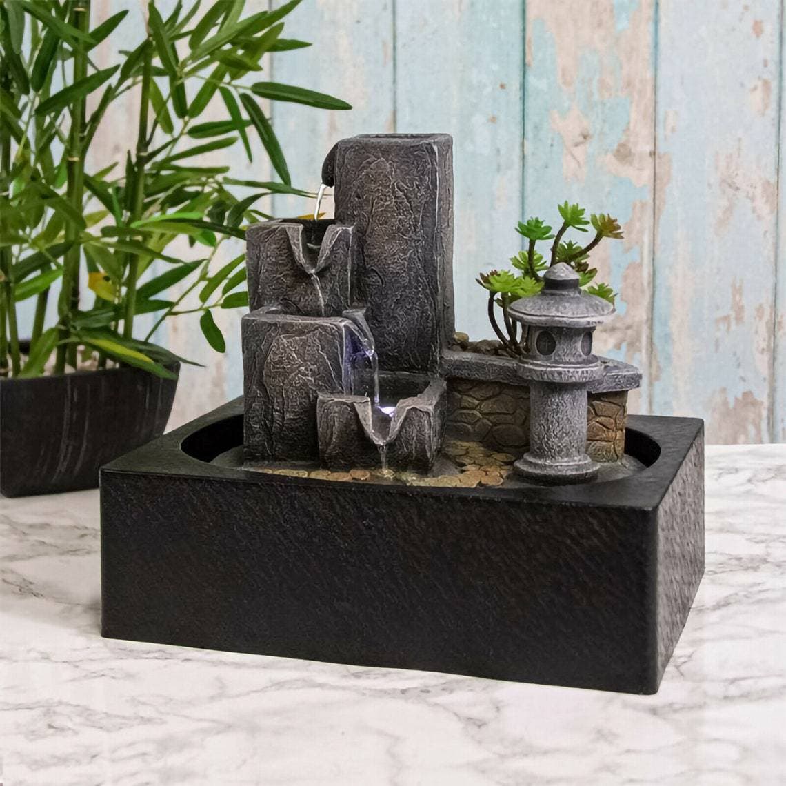 Miniature Landscape Indoor Home Fountain Gift Waterfall Sculpture Resin Flowing Water Fountain Decoration