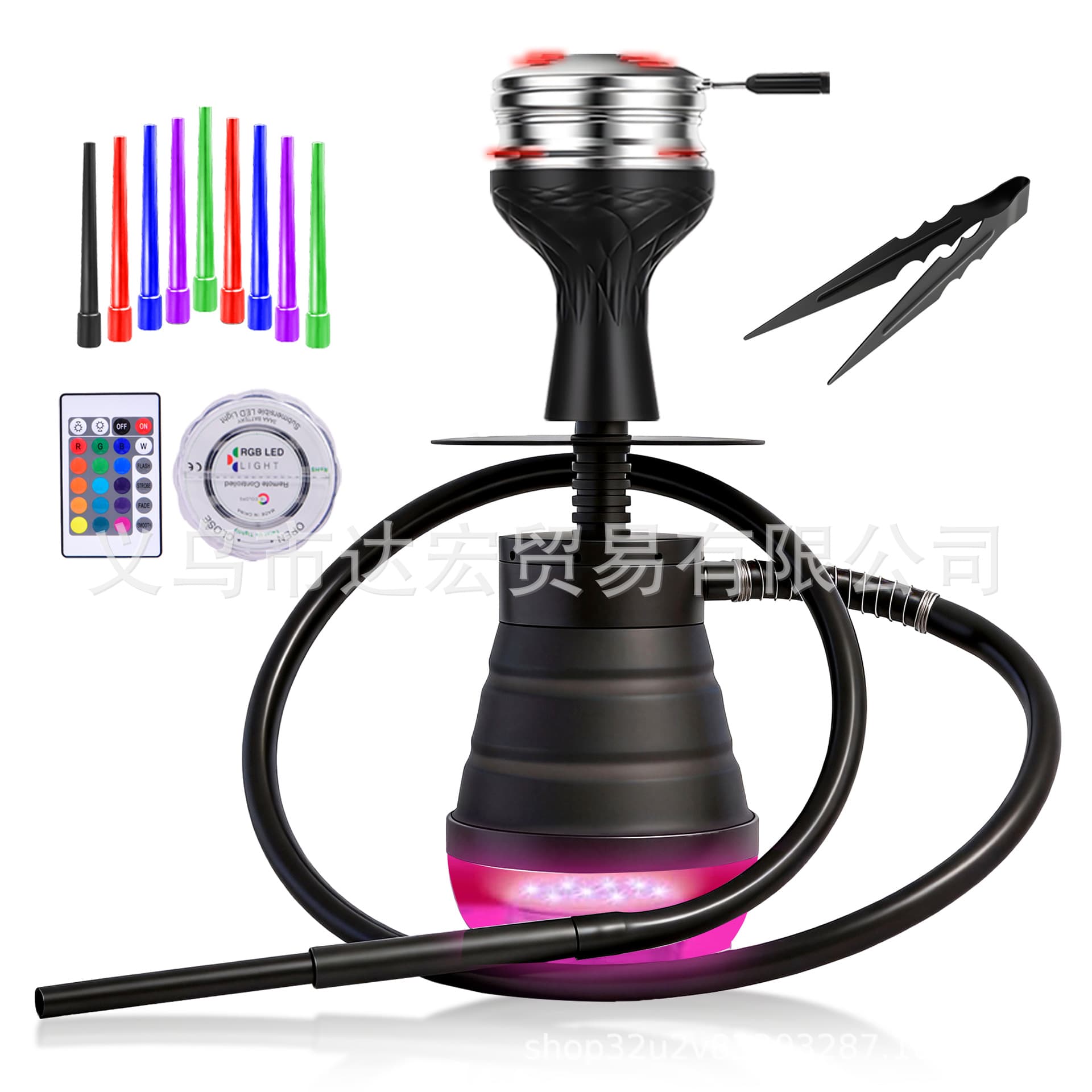 Cross-Border Trade Hot Selling HOOKAH Water Pipe Telescopic Storage Bag Travel Hookah Set Factory Stock with LED