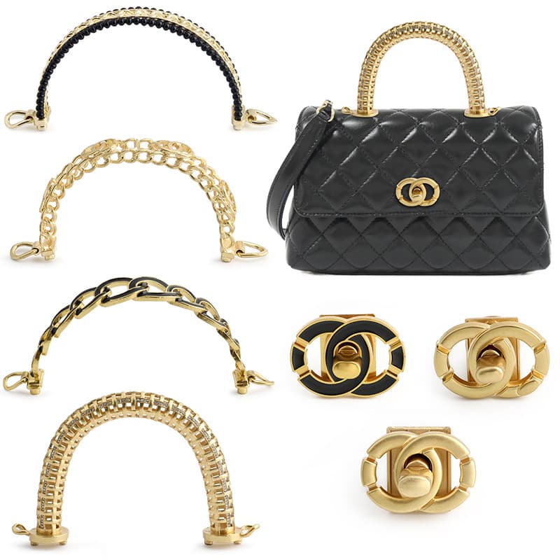 Cross-border Hot-selling Customizable LOGO Lock Luxury Bag Handle Accessories Zinc Alloy Epoxy Gradient Chain-shaped Handle