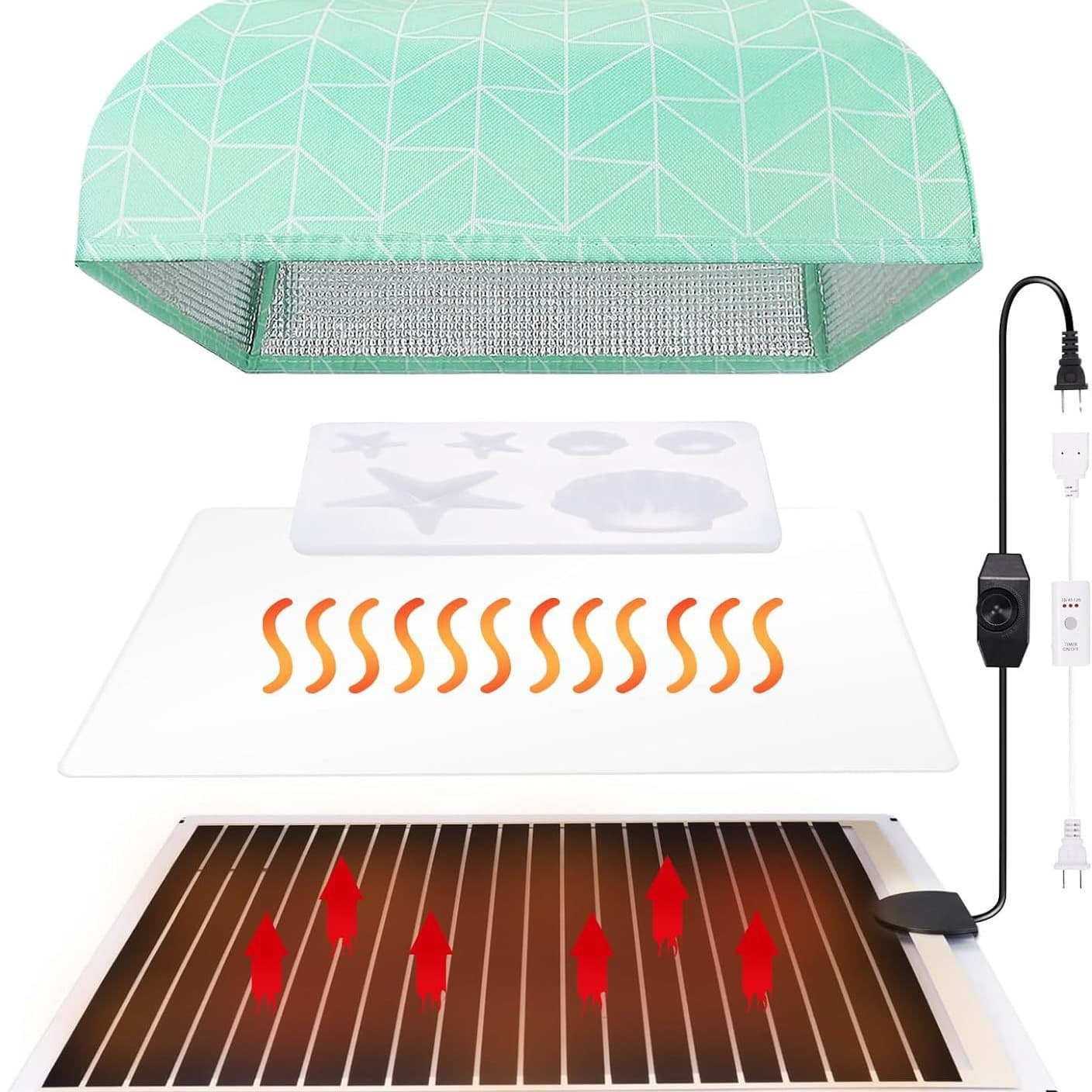 Resin Mold Heating Pad Set Epoxy Resin Dryer Kit with Timer Cover Silicone Pad Mold