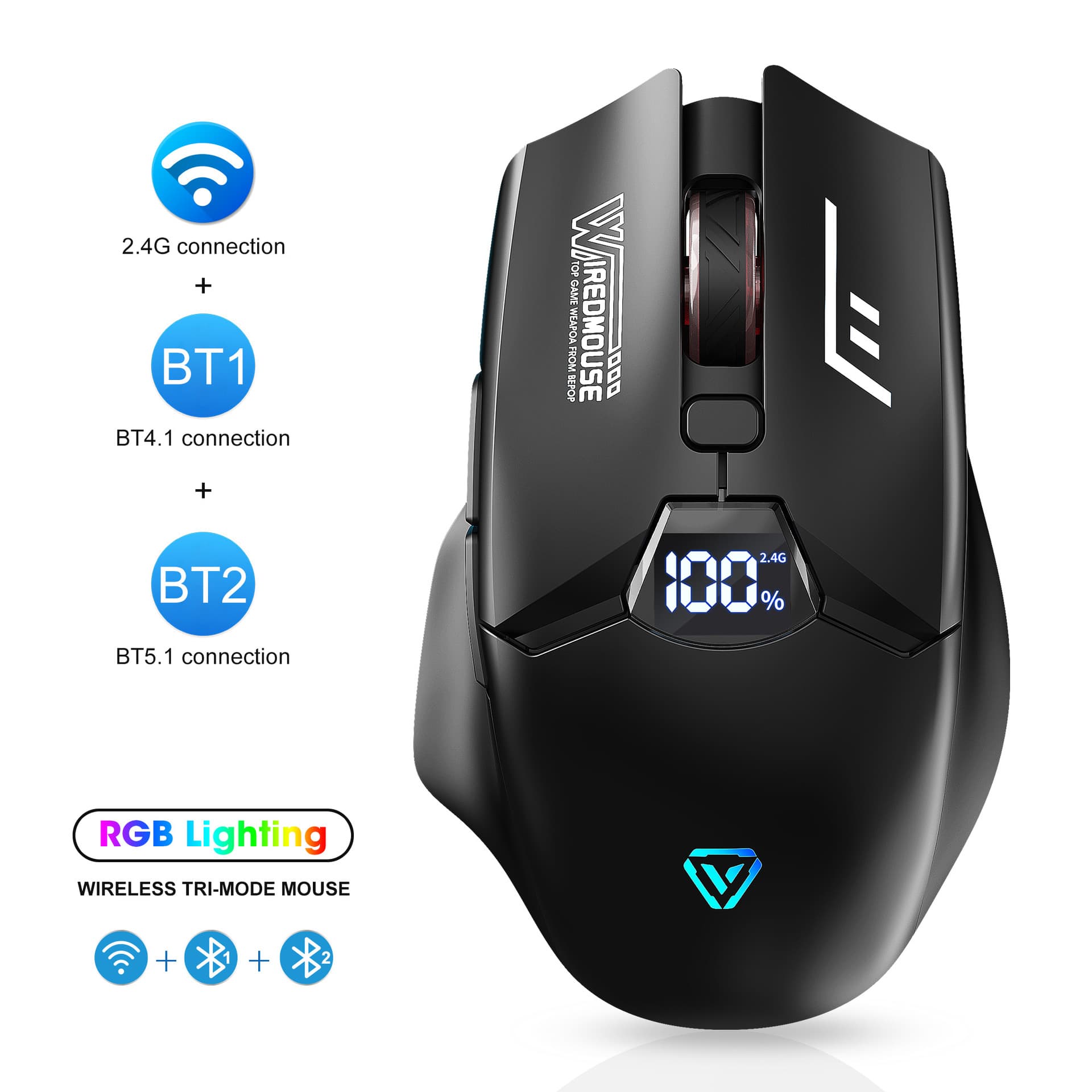 Wireless Bluetooth Dual-Mode Rechargeable Silent Gaming Mouse with Smart Display, Computer Screen Mouse for Cross-Border