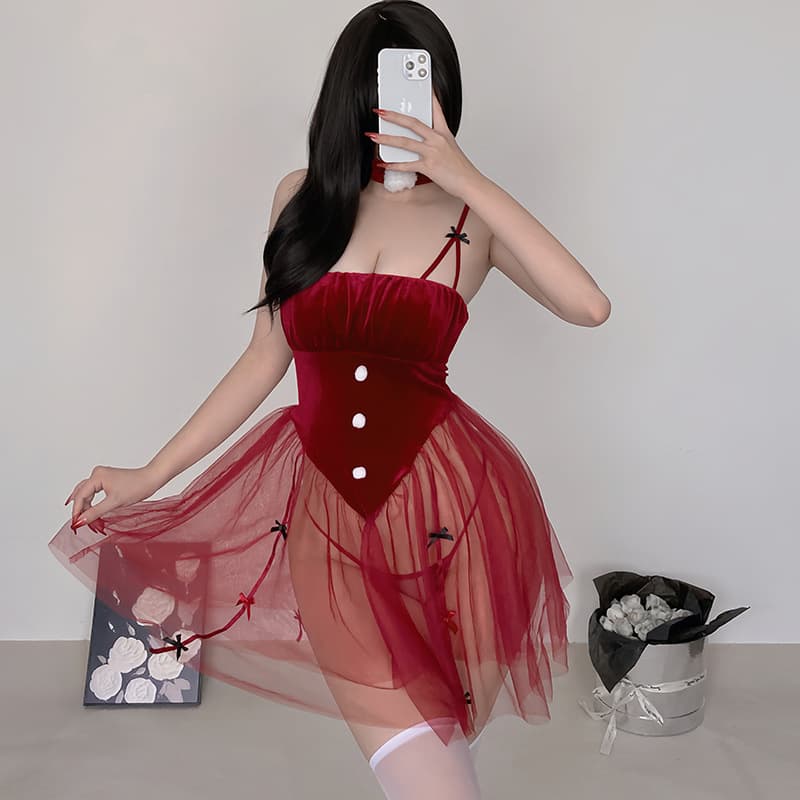 Wholesale New Velvet Corset Dress with Sleeves, Cute Bunny Girl Christmas Set, Drop Shipping