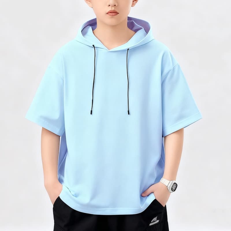 Boys' Youth Loose Short Sleeve Hooded T-Shirt, Stylish Sports Casual Spring/Summer Sweatshirt for Kids