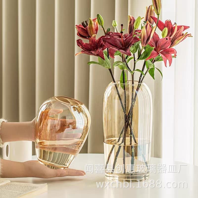 Nordic Simple Rose Lily Glass Vase Luxury Living Room Dining Table Flower Arrangement Dried Fresh Flowers Hydroponic Water Cultivation