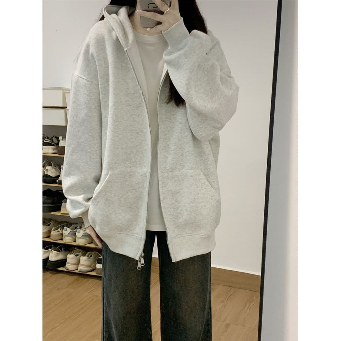 Women's Autumn Coat Hoodie Spring 2025 New Trendy Korean Style Gray Cardigan Top