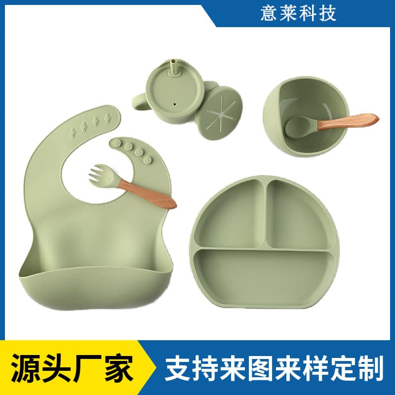 Children Silicone Dinnerware Set - Baby Learning to Eat Feeding Bowl, Strong Suction Non-Slip Fork and Spoon Set