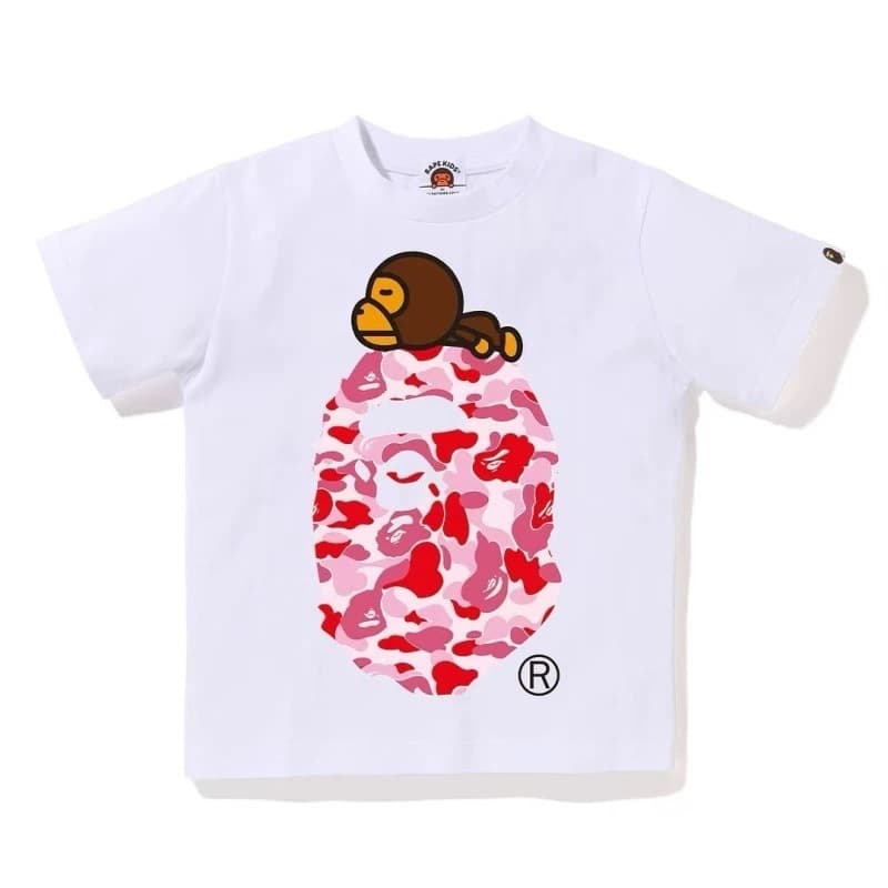 Summer Bape Camouflage Big Monkey Kidsren's Summer Clothing for Boys and Girls, Cotton Short-Sleeved T-Shirt, Ape Head Bape Kidsren's Clothing