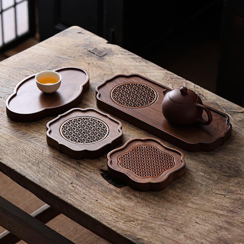Black Walnut Tea Tray Home Small Solid Wood Tea Tray Pot Care Mat High-End New Chinese Tea Set Teapot Tray Dry Brewing Platform