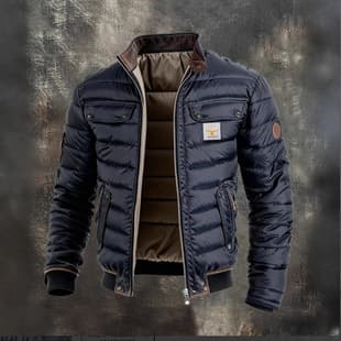 2026 Cross-border Amazon Men's Vintage Leather Quilted Patchwork Warm Zipper Outdoor Jacket Coat