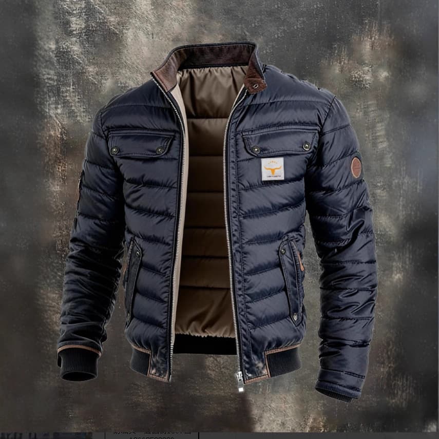 2026 Cross-border Amazon Men's Vintage Leather Quilted Spliced Warm Zip-up Outdoor Jacket Coat