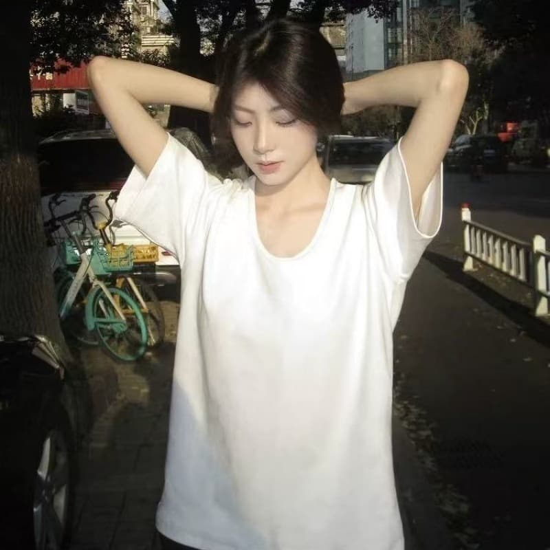 White short-sleeved t-shirt for women summer 2026 new style loose and versatile bottoming shirt loose cotton top clothes new ins