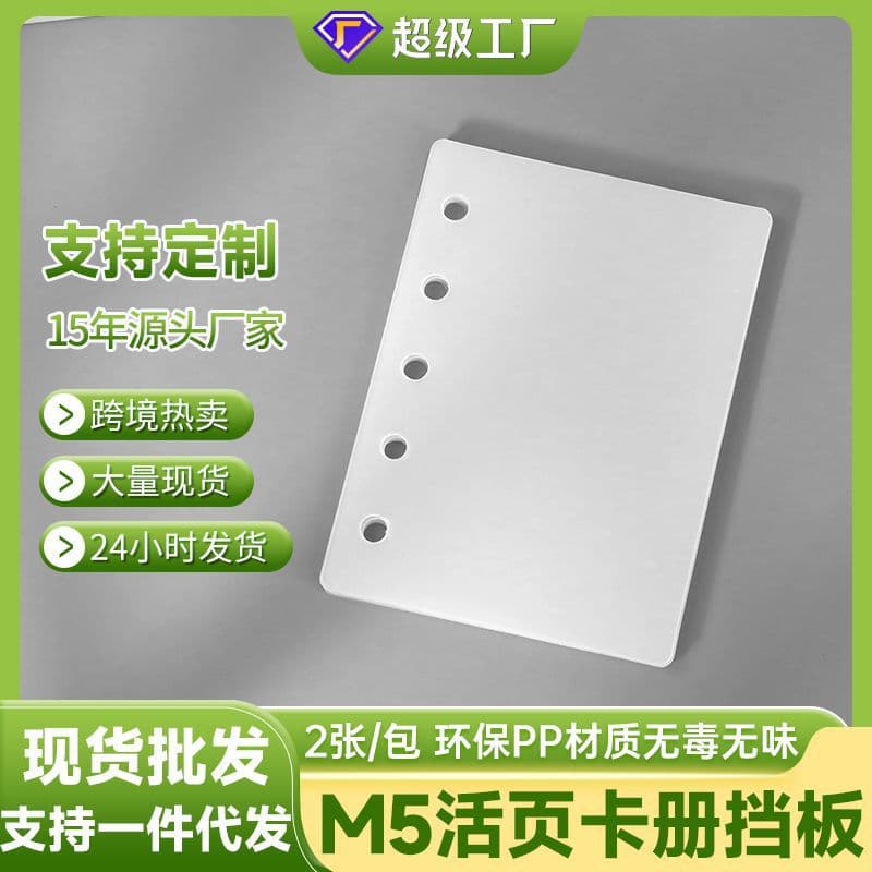 A8 Loose Leaf Notebook with Frosted PP Plastic Separator Pages Inner Pages M5 Protective Board 5 Hole Specification 2 Pages Pack