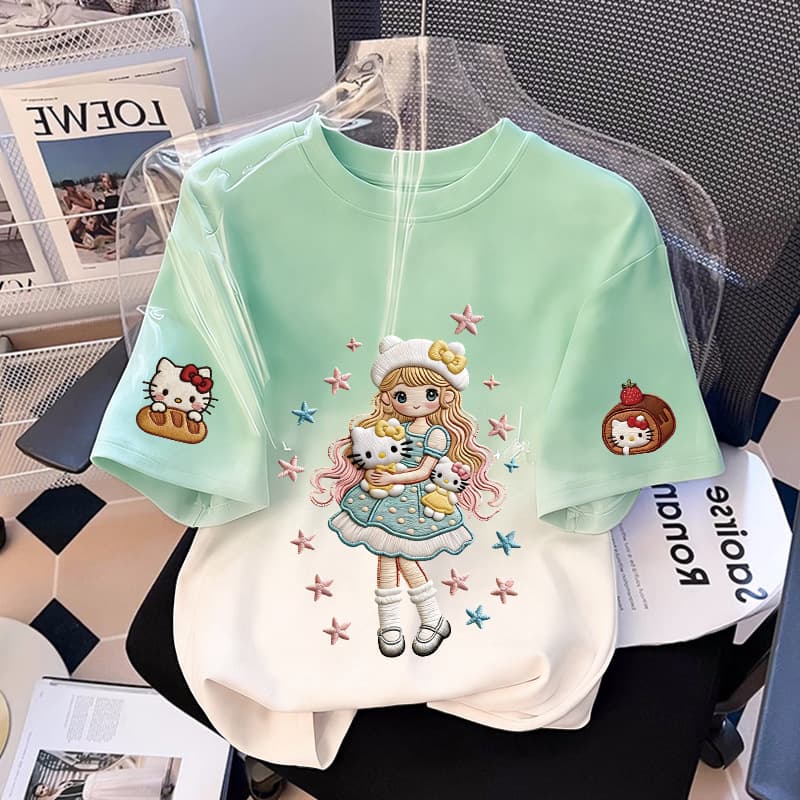 Qiaonika Korean Style Gradient Short Sleeve T-Shirt Teen Girls Summer Casual Loose Versatile Tee Top