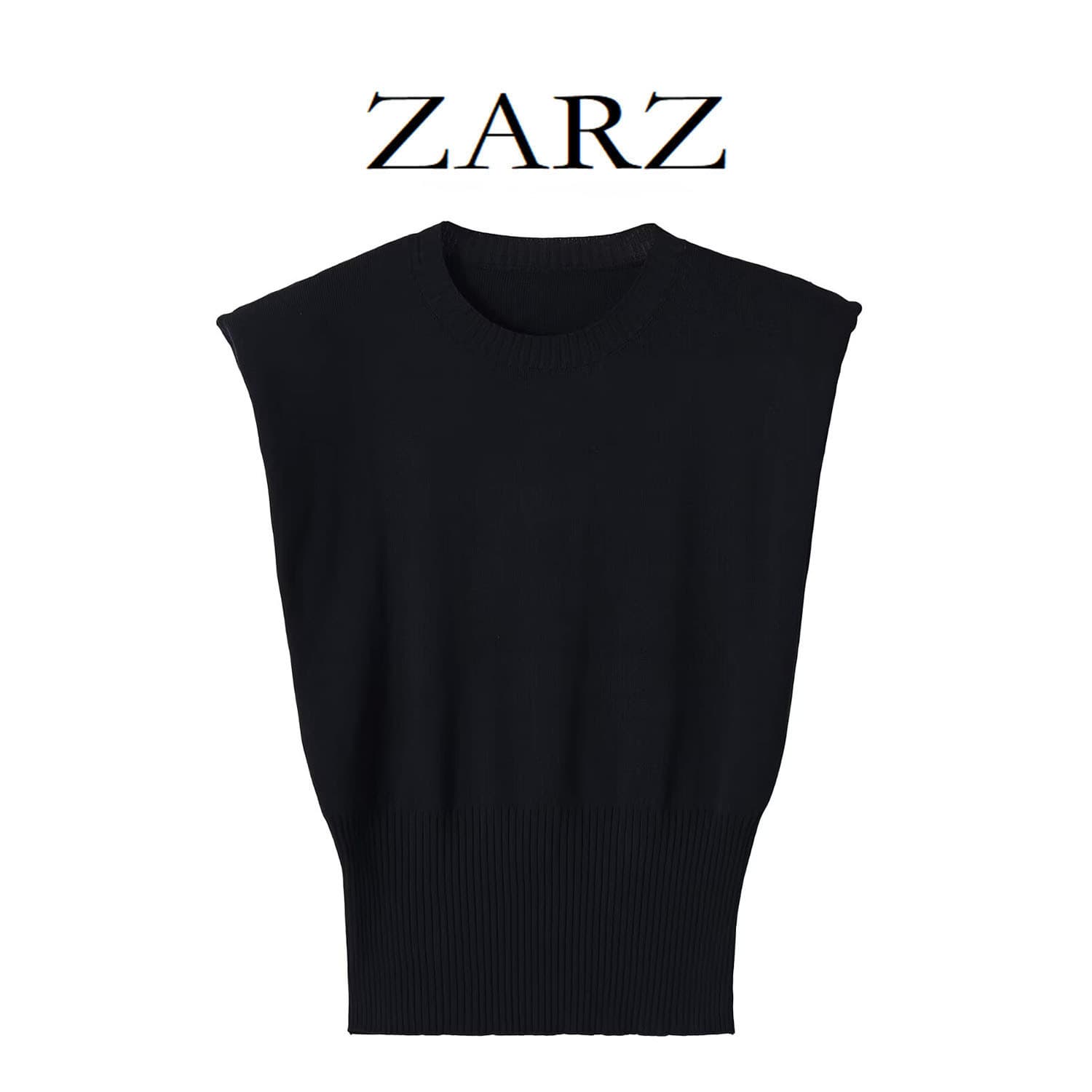 ZARZ Self-Made European-American Style New Women's Sleeveless Round Neck Padded Shoulder Casual Knit Top 1822029