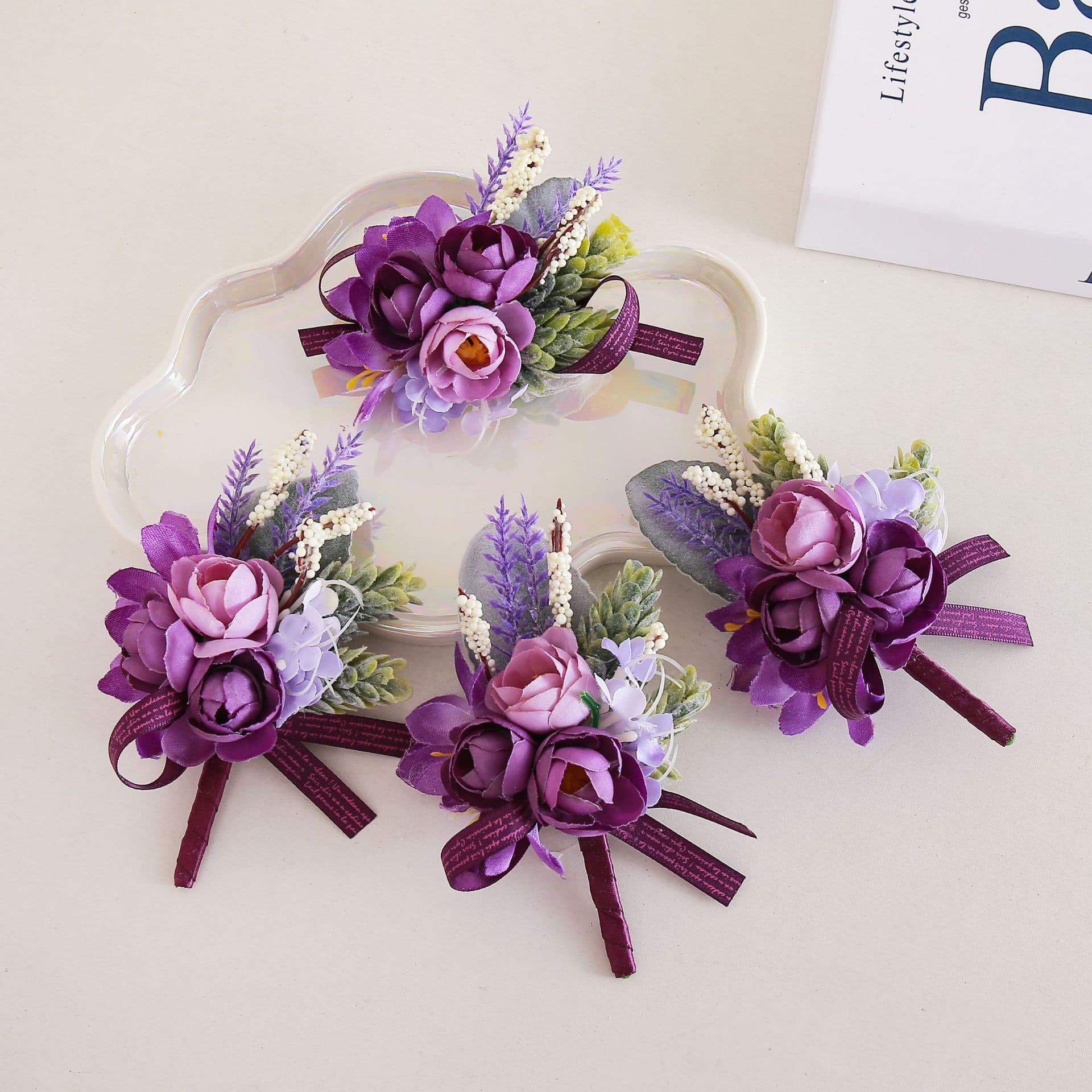 Wedding Corsage Wrist Flower Boutonniere Amazon Cross-border Wrist Flower Groom Best Man Wedding Corsage Party Decoration