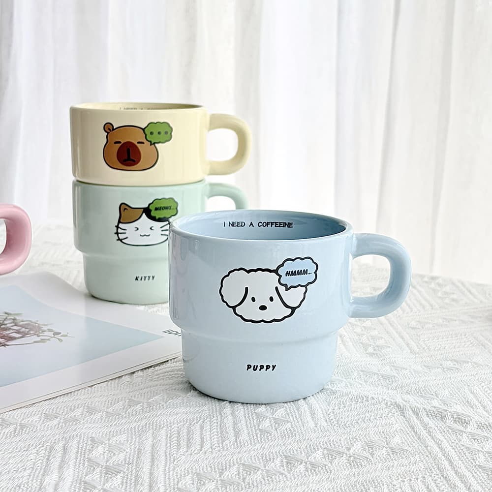 Ceramic Stacking Cups Custom Colorful Mugs Latte Coffee Cups Breakfast Milk Cups Cute Macaron Ceramic Cups