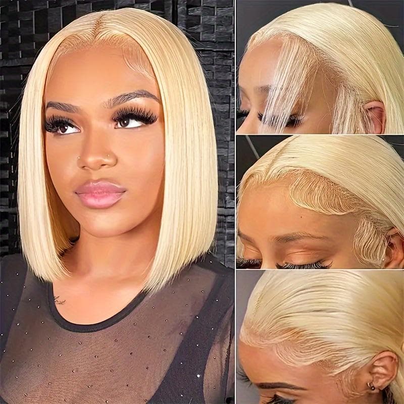 2025 New Cross-Border 613 Blonde Short Bob Wig Human Hair 134 HD Lace Wig 1