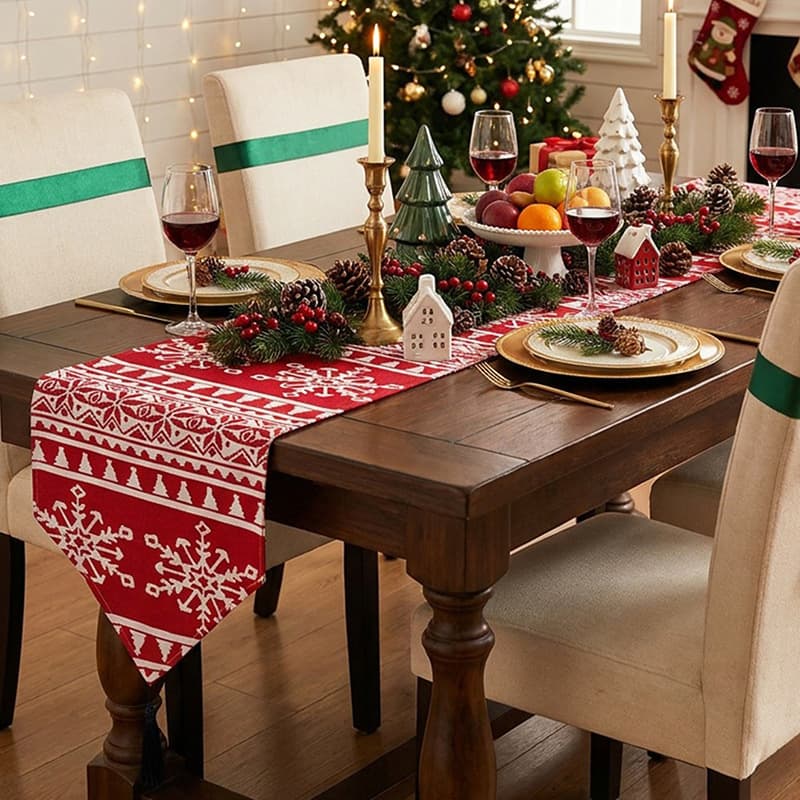 Christmas Series - New American-style Yarn-dyed Table Runner, Restaurant Table, Atmosphere, Insulation, Decoration, Creative Home