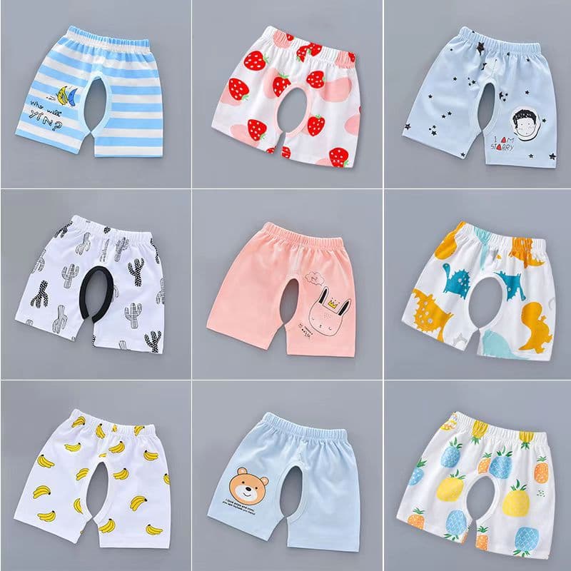 Baby Shorts for Girls, Summer Cotton Open-Crotch Pants for Boys, Thin Style for Summer, Children's Pure Cotton Loose Summer Wear for Ages 1-3