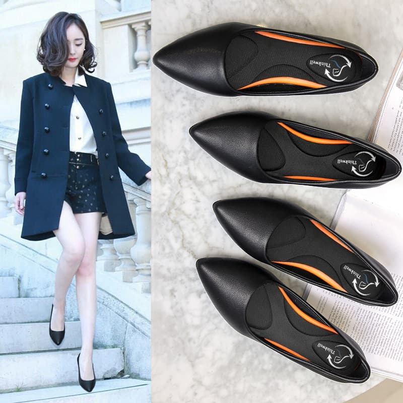 Women's Black Work Heels, Thin Heel Mid Heel High Heel Office Shoes Commuter Leather Shoes Four Seasons Single Shoes