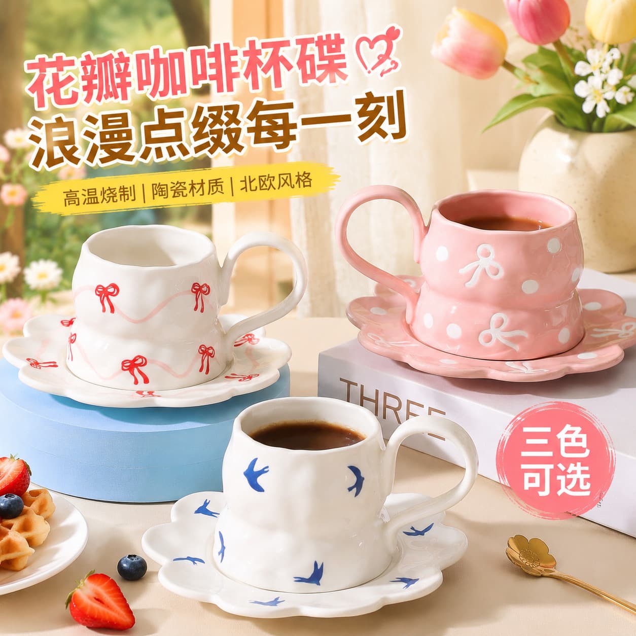 Ins style red small love heart high-value water cup ceramic cup hand-painted underglaze color dish set coffee gourd cup