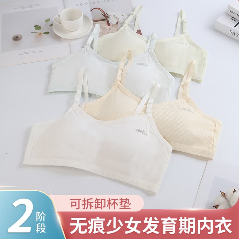 New Style Detachable Cup Pads for High School Students, Seamless Bra for Teenage Girls in Their Developmental Period, Wireless Bra with Three-Sided Fixed Cups, Wholesale